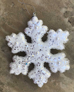 12390 White Sparkly Snowflake Ornament