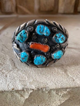 Load image into Gallery viewer, B40 Navajo Sterling Turquoise Mediterranean Coral Cuff
