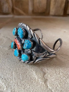B40 Navajo Sterling Turquoise Mediterranean Coral Cuff