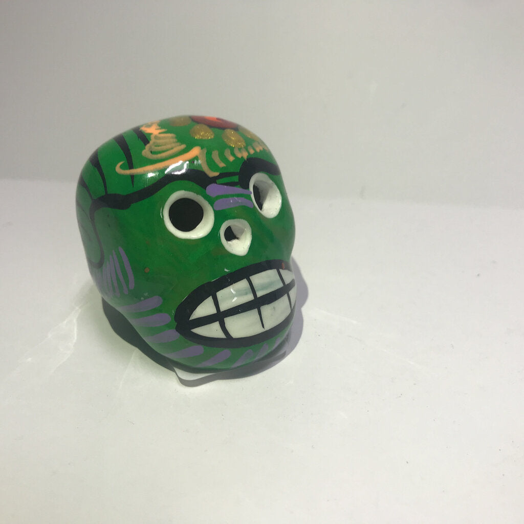 Day of the Dead Skull - Clay - Green Tones - Approx 2 in tall