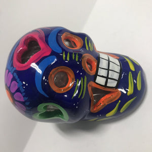 Day of the Dead Skull - Clay - Blue Tones - Approx 3 in Tall