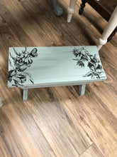 Load image into Gallery viewer, Coastal Blue Stepping Stool w/ Black Floral Transfers 16 1/2L,7 1/2 W, 9 1/2 H

