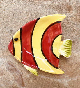 13983 Handpainted Angel Fish Trinket Dish, Red & Yellow, 3"w x 2.75h"