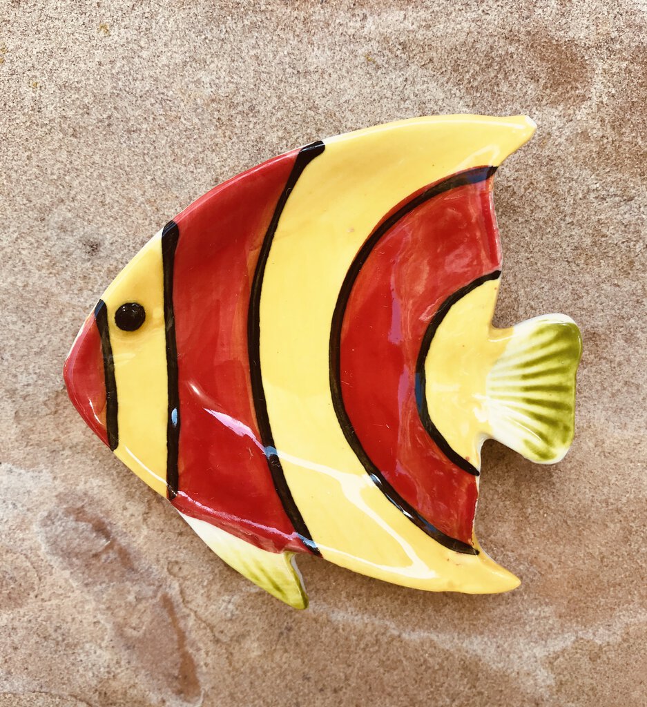 13983 Handpainted Angel Fish Trinket Dish, Red & Yellow, 3