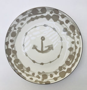 13985 Round Nautical Stoneware Plate, Grey, 8.5"