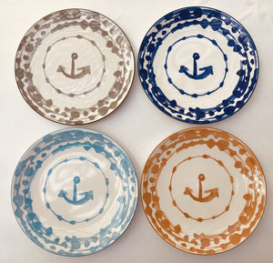13985 Round Nautical Stoneware Plate, Sky Blue, 8.5"