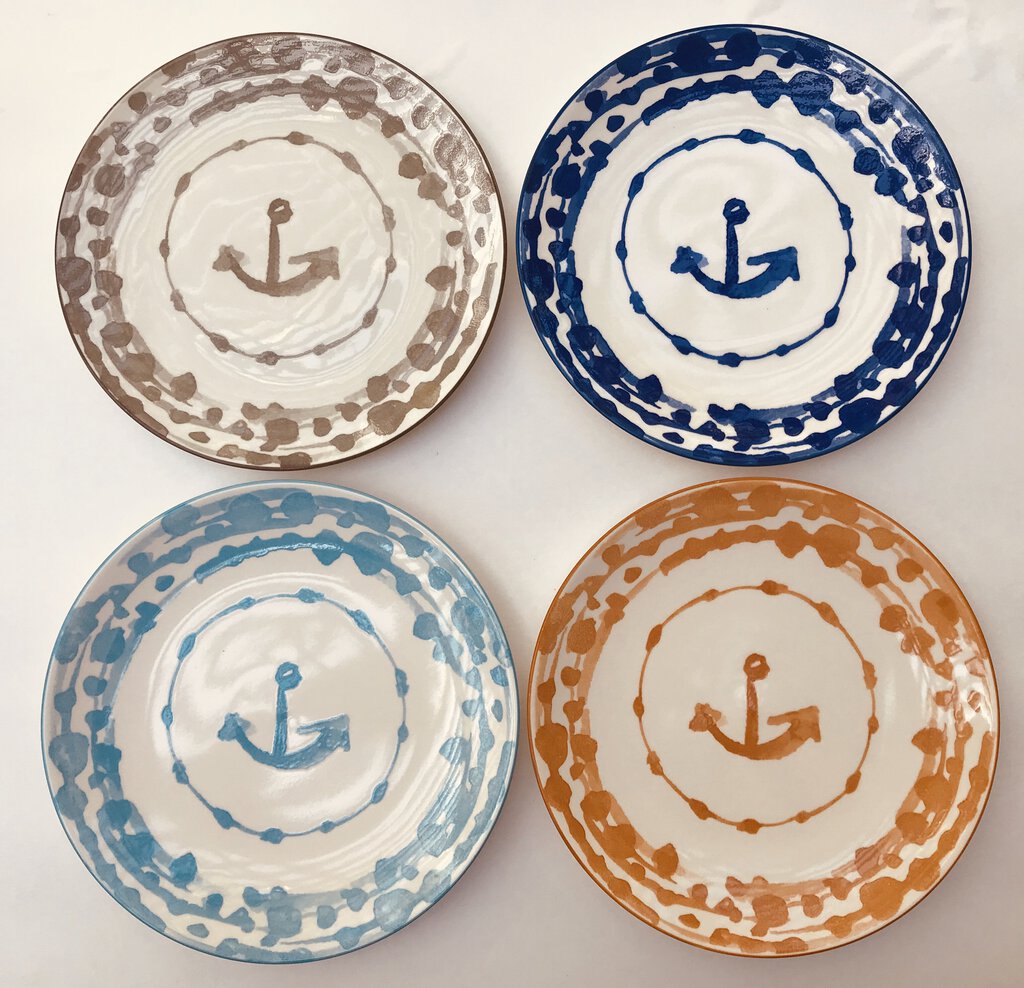 13985 Round Nautical Stoneware Plate, Sky Blue, 8.5