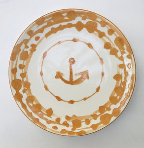 13985 Round Nautical Stoneware Plate, Gold, 8.5"