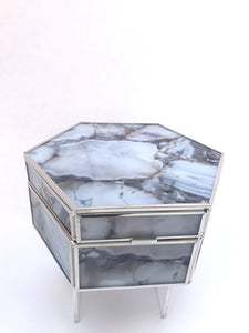 Abbey Jewelry Box-Hex, Faux Stone, Grey/Brown Tones, 6.5" x 3.25"h