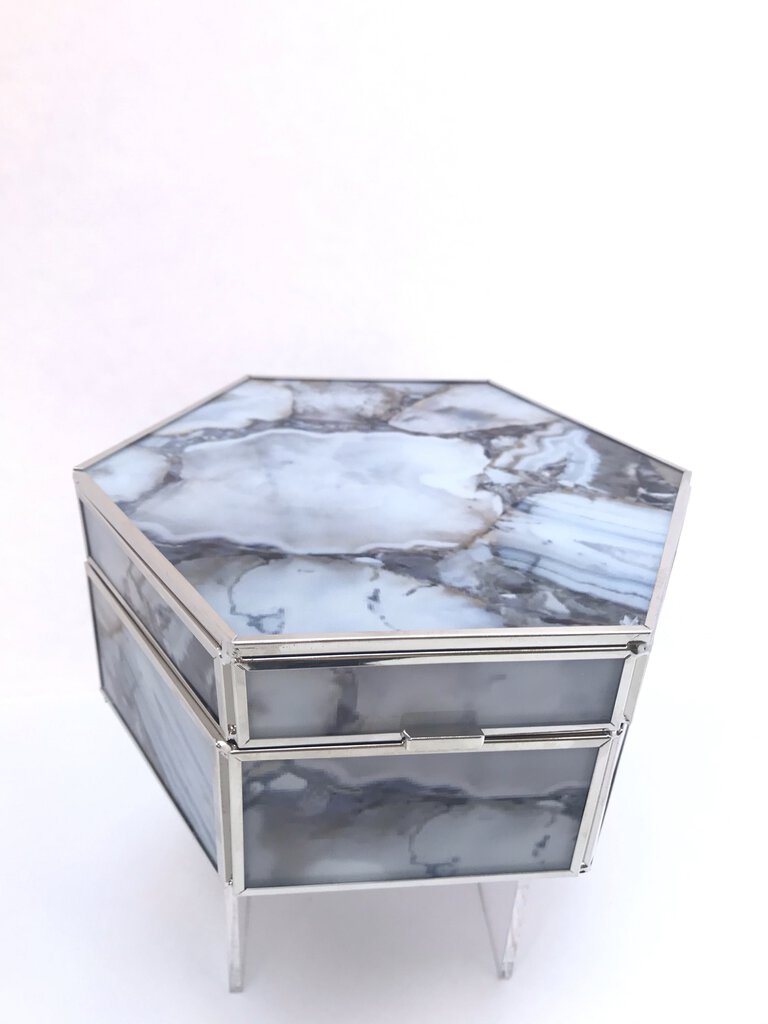 Abbey Jewelry Box-Hex, Faux Stone, Grey/Brown Tones, 6.5