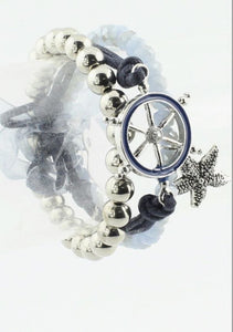 14056 Anchor/Starfish Charm Bracelet-Blue