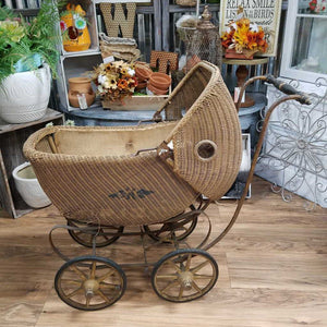 Antique Lloyd Loom Wicker Baby Carriage Buggy Stroller