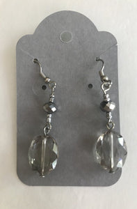 Beaded Dangle Earrings-Silver Grey