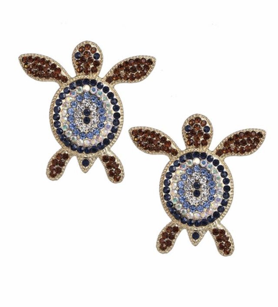 Rhinestone Sea Turtle Earrings, Blue