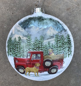 14132-Truck w/Dogs Disc Ornament, 5"
