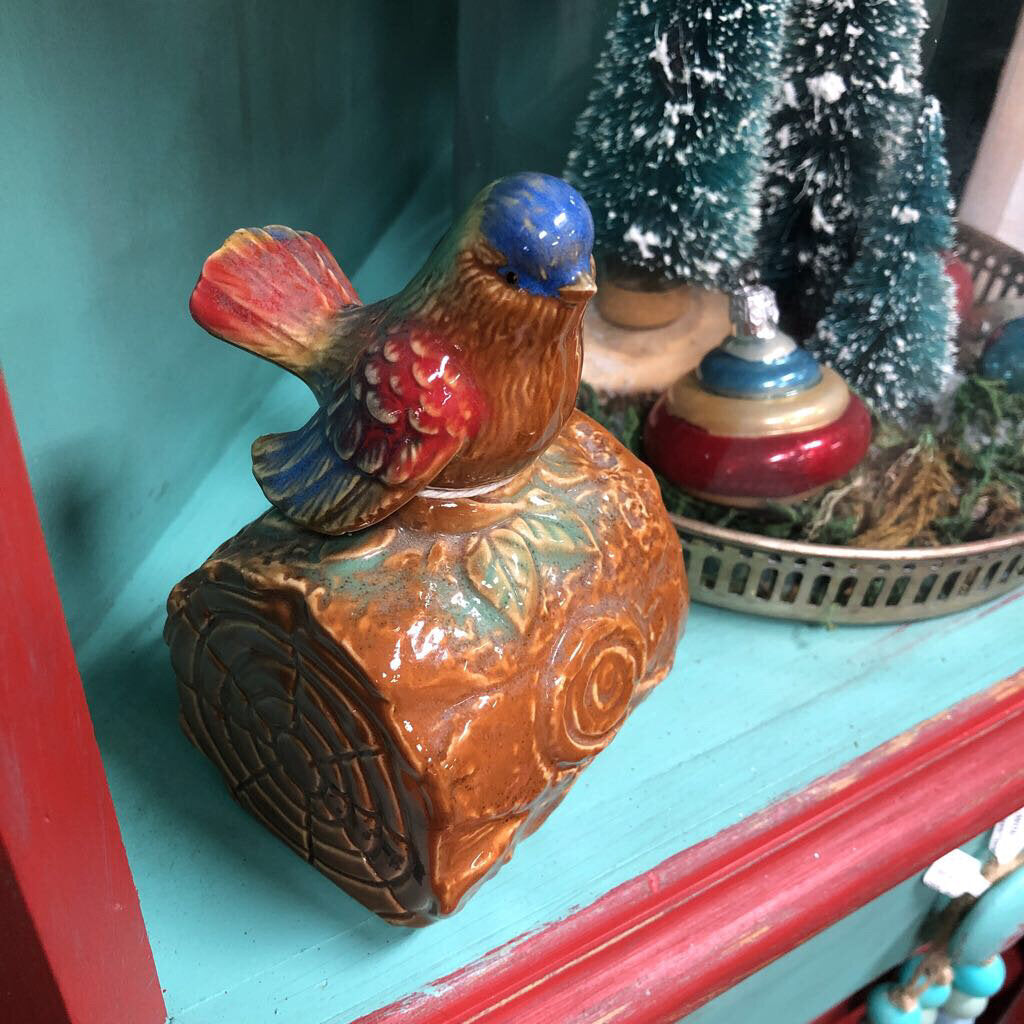 Vintage Ceramic Bird on a Log