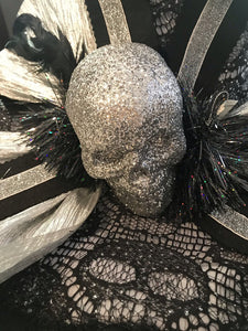 12341 Halloween Witch Hat, Black, Silver, Skull Motif