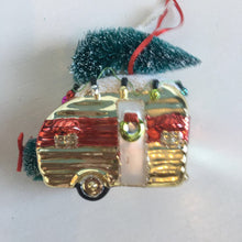 Load image into Gallery viewer, Gold camper glass xmas ornament
